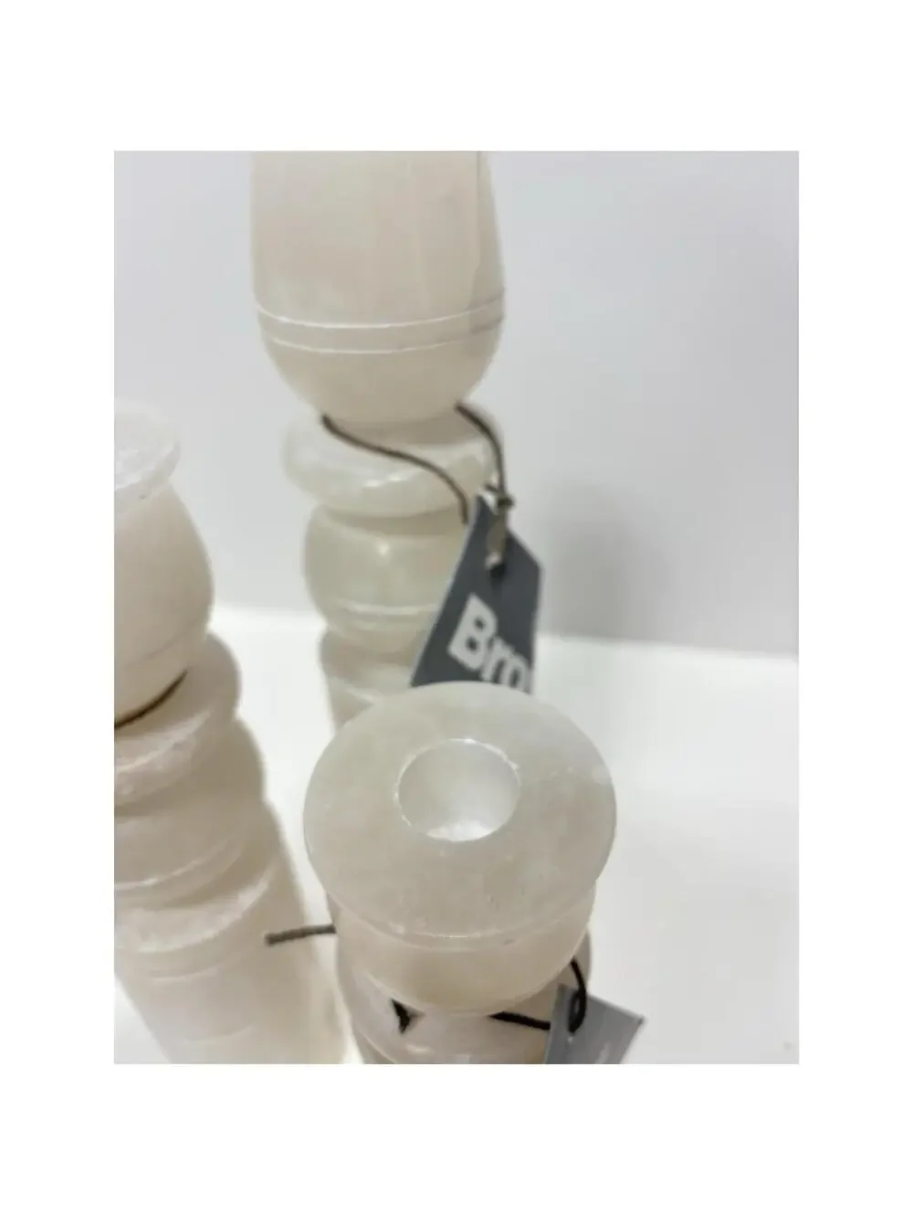 Cream White Marble Candlesticks Set of 3 Designer Broyhill NEW Modern Home Decor